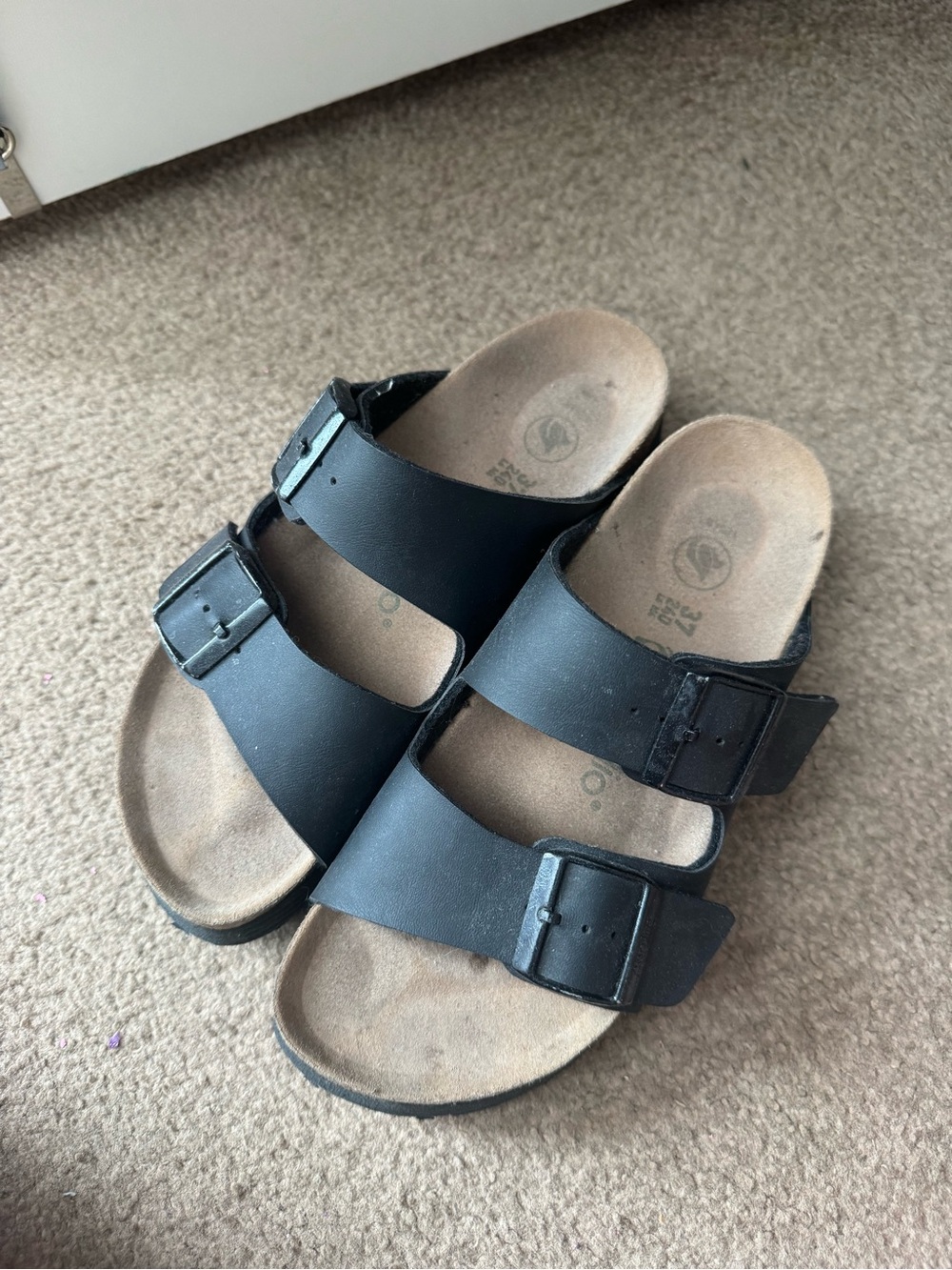 Papillio Black Two-Buckle Slide Sandals